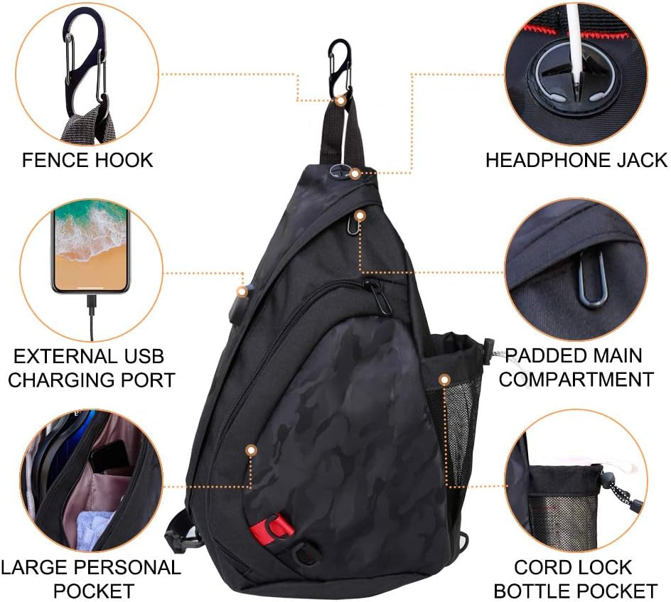 Pickleball Sling Bag for Women and Men - Adjustable with Water Bottle Holder, Fits 4 Paddles and All Your Other Gear - Black