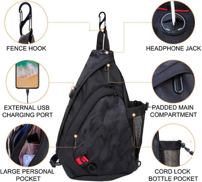 Pickleball Sling Bag for Women and Men - Adjustable with Water Bottle Holder, Fits 4 Paddles and All Your Other Gear - Black