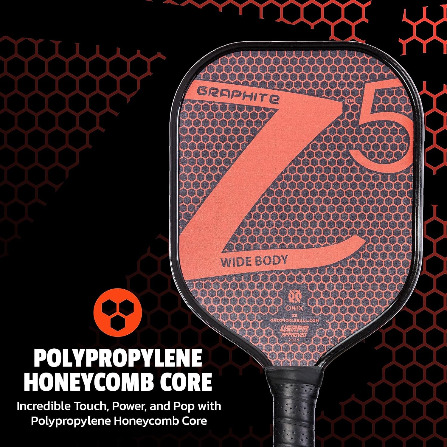 Graphite MOD Z5 Carbon Fiber Pickleball Paddle with Wide-Body Shape, Honeycomb Core, Graphite Face & Cushion Comfort Pickleball Paddle Grip