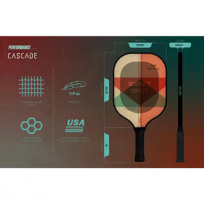 Cascade Polymer Honeycomb Pickleball Paddle with Neoprene Cover and Carry Bag