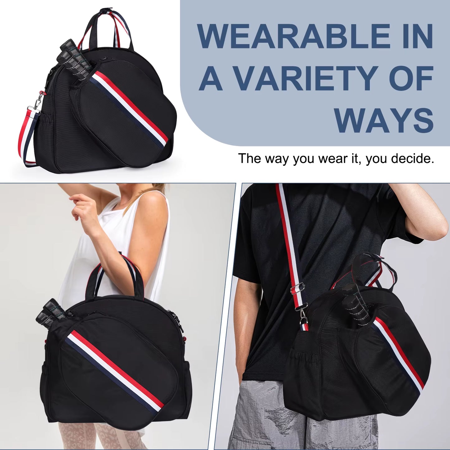Adjustable Pickleball Paddle Backpack Bag Multi Sport Large Capacity Storage Tennis Racquetball Equipment for Men Women