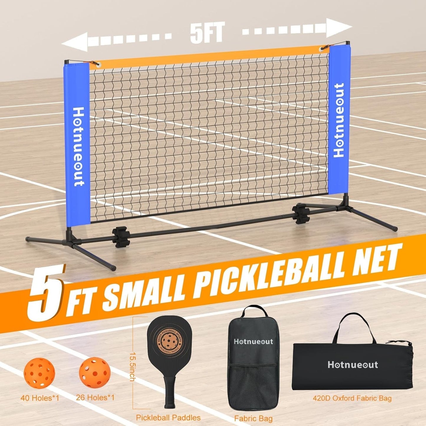 Pickleball Set with Net and Paddles 5FT Wide Indoor Mini Portable Pickle Ball...
