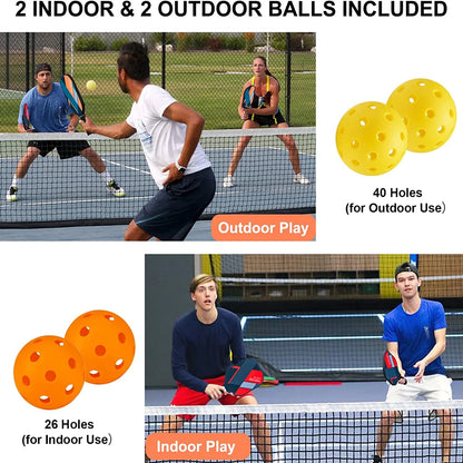 Fiberglass Pickleball Paddle Set - 4-Player Kit with 4 Pickle Balls & Portable Carry Bag - Lightweight Design for Indoor/Outdoor Play (Beginner to Advanced)