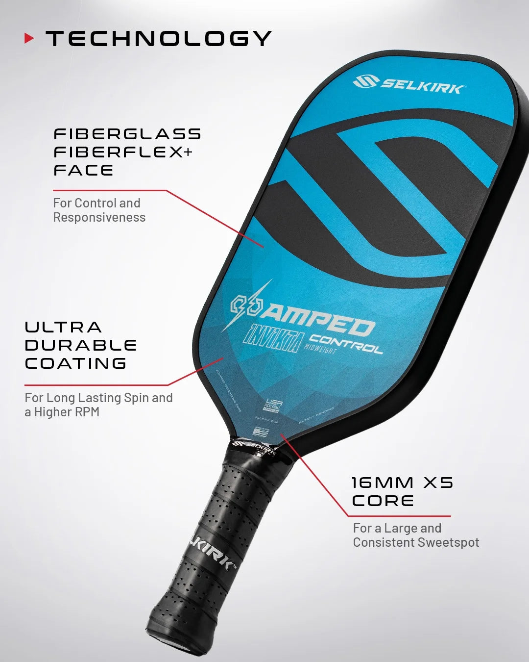 Selkirk Amped Control Epic Pickleball Paddle – Lightweight Composite Paddle for Spin & Control – USAPA Approved – for Beginner to Advanced Players, Indoor & Outdoor Use