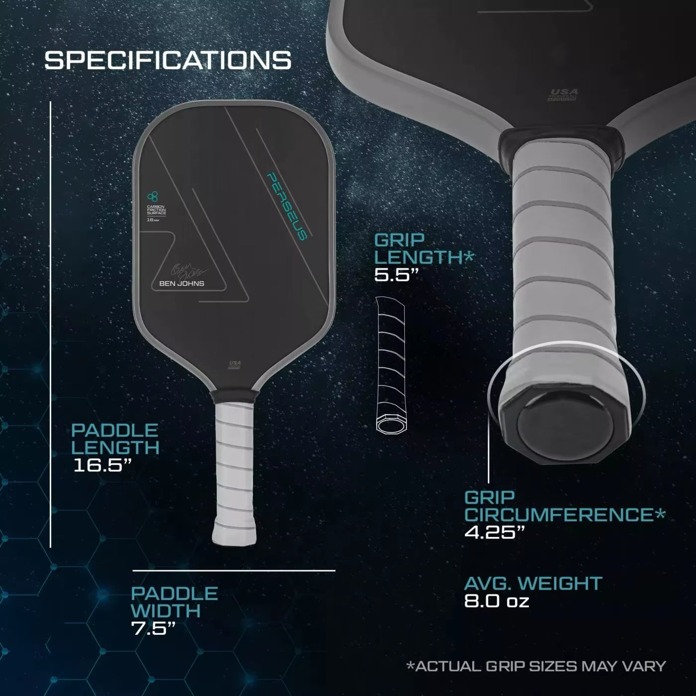 BEN JOHNS T700 Carbon Fiber Pickleball Paddle Carbon Friction Surface 16Mm Polymer Honeycomb Core Enhanced Power&Spin&Control