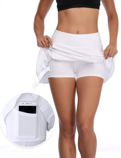 Womens Tennis Skirt Pleated Workout Golf Skirts with Pockets Lightweight Skorts for Tennis Golf Running Yoga