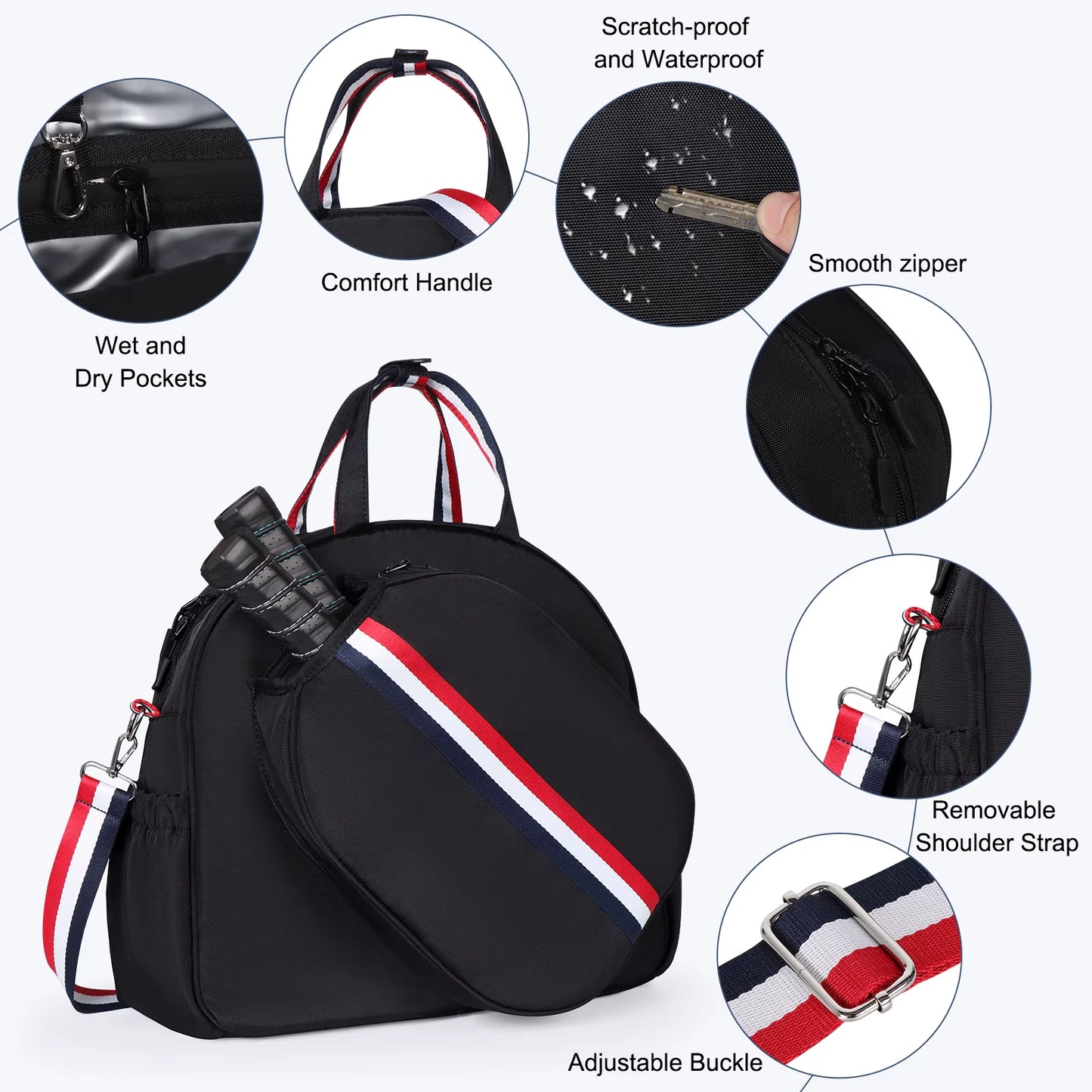 Adjustable Pickleball Paddle Backpack Bag Multi Sport Large Capacity Storage Tennis Racquetball Equipment for Men Women