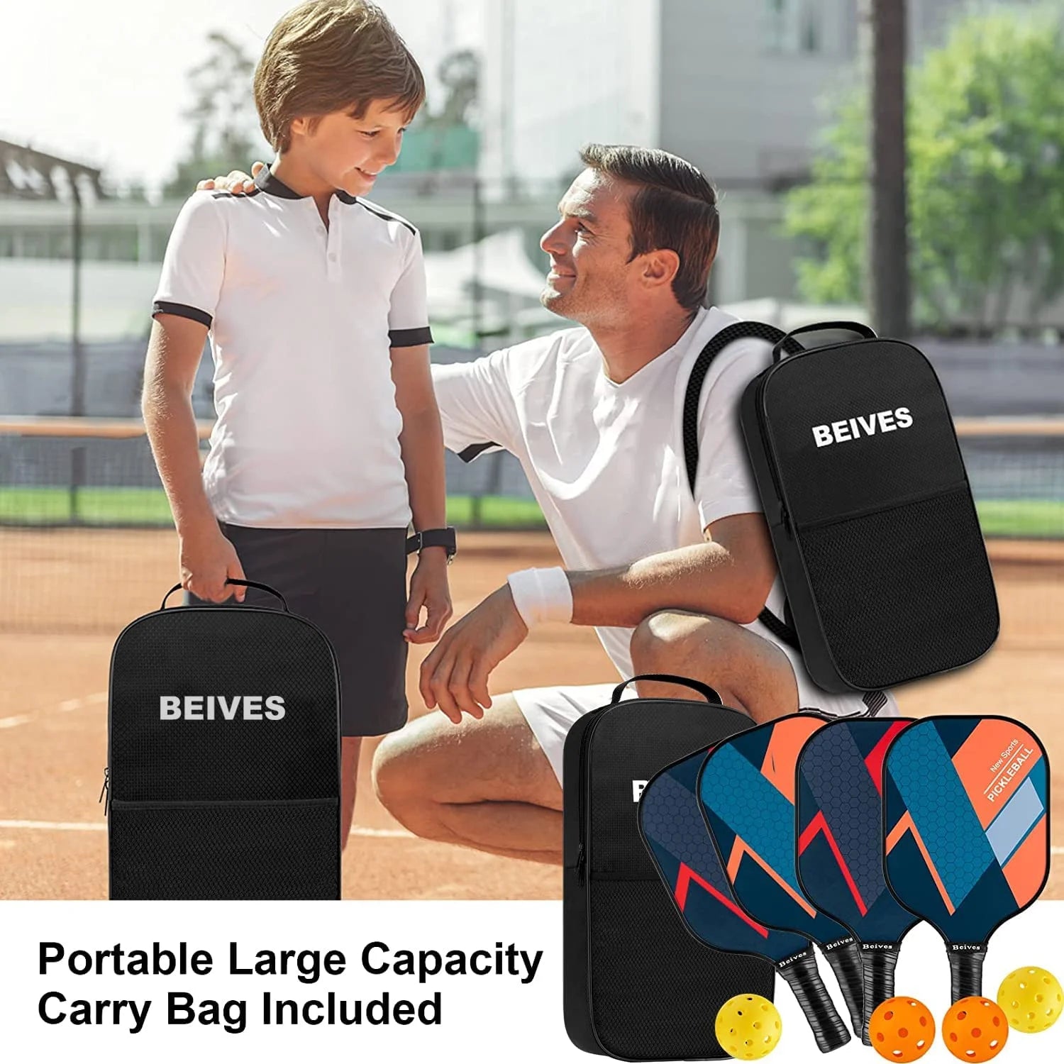 Fiberglass Pickleball Paddle Set - 4-Player Kit with 4 Pickle Balls & Portable Carry Bag - Lightweight Design for Indoor/Outdoor Play (Beginner to Advanced)