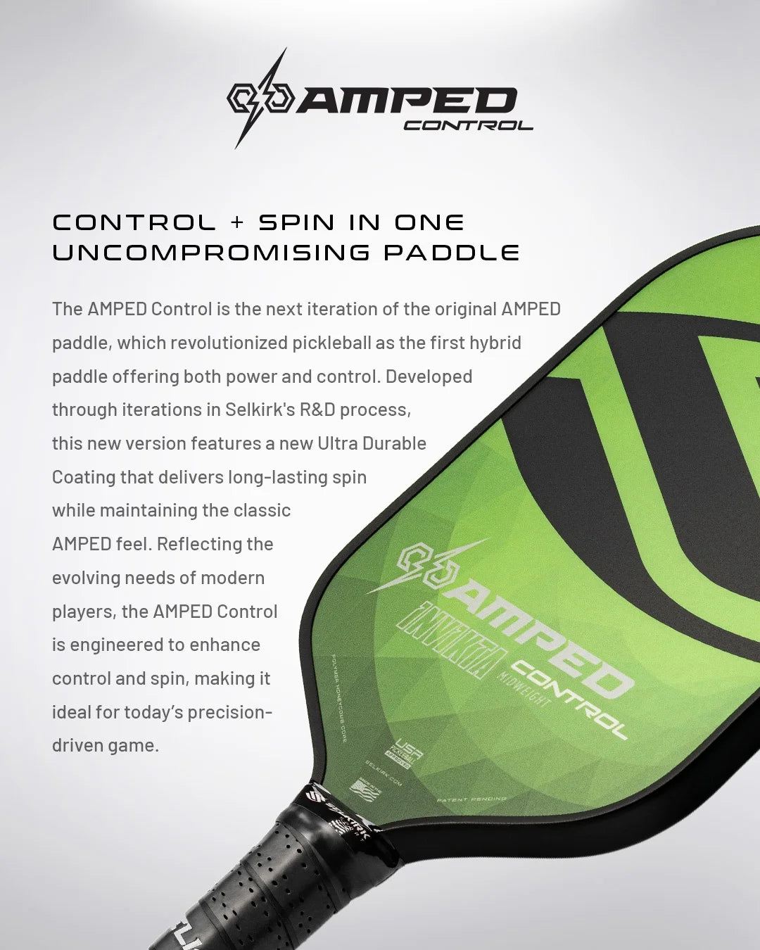 Selkirk Amped Control Epic Pickleball Paddle – Lightweight Composite Paddle for Spin & Control – USAPA Approved – for Beginner to Advanced Players, Indoor & Outdoor Use